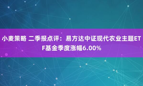 小麦策略 二季报点评：易方达中证现代农业主题ETF基金季度涨幅6.00%